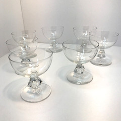 Sherbet Champagne Clear Glass Elegant Goblet w/ Diamond Stem Set of 7 READ