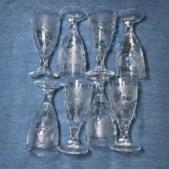 8 Vintage Arcoroc France Clear Molded Embossed Fruit Design Goblets Wine Water