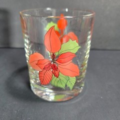 VTG Block Poinsettia 8oz Old Fashioned Glasses Set 5 Tumblers Mary Lou Goertzen