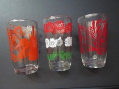 Vintage 1950s Hazel Atlas Kraft Swanky Swigs Juice Glasses Lot of 3