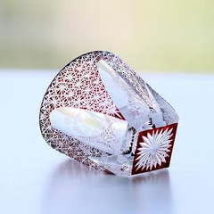Lasering Chinese Style Hand Cut To Clear Red Sake/Shot Glass For Spirits 1oz