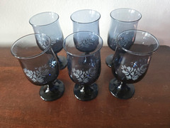 6 Pfaltzgraff Yorktowne Dark Blue Navy Stemmed Glasses 8 oz Water Wine Goblets