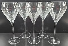5) Pier 1 Reflections Water Goblet Set Elegant Clear Crackled Bowl Stemware Lot