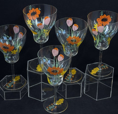Dorothy Thorpe Hand Painted Poppy & Daffodil Spring Flowers Floral Glasses (5)