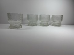 Vintage Krosno Poland Bark Textured Ice Glass Footed Tumblers Set of 4 MCM