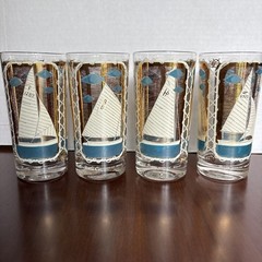 Vintage Nautical Sailboat Highball Glasses Set 4 Firefly Snipe Reed Cat Comet
