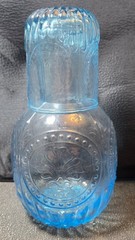 Elle Decor Blue 2 Piece Bedside Night Water Carafe Glass Pitcher & Cup/Lid EUC