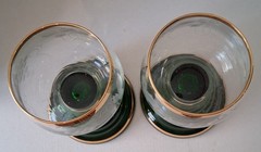 Vintage Domes Austria Romer Wine Glasses Emerald Green Etched Grape Leaf Musical