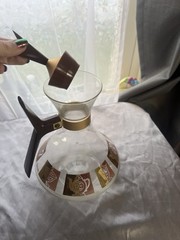 Vintage Inland Glass Atomic Coffee Carafe MCM Atomic Gold + Brown Twin Peaks