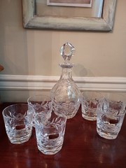 NEW! Gorham Crystal Spring Meadow Decanter & 6 Double Old Fashioned Glasses