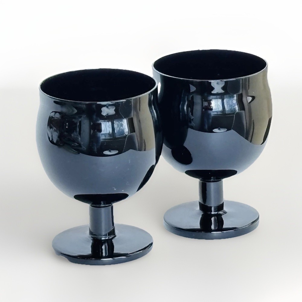 Vintage Goblets 2 Black BLOCK Crystal Capers Wine Brandy – Midnight – MCM Goth