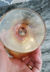 Vintage Amber Peach Gold Carnival Heavy Glass Stars Goblet Luster Drinking Cup