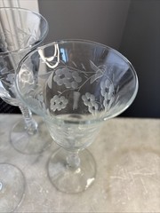 7- Vintage Wisteria Floral Vine Motif 8″ Tall Wine Glasses- Eleg. Twist Cut Stem