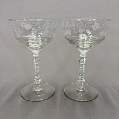 Libbey Rock Sharpe Halifax Tall Sherbet Champagne Glass 6 1/8″ Set of 4 Gray Cut