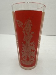 Vntg 1960’s Culvers Red & Gold Siam Thai Goddess 4 High Ball Glasses 6.25” Tall