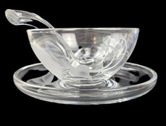 Vintage Fostoria Morning Glory Carved Glass 3-piece Mayo Set