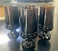 Vintage Tiffin Smoky Brown Art Glass Goblets Textured Pedestal Mid Century Bar