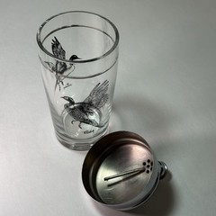 Hazel Atlas Pheasants Cocktail Shaker 6 Shot Glasses Game Birds Hunting MCM Set