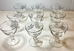Vintage Libbey Lily Of The Valley Sherbet/Cocktail Glasses/Set Of 9/Platinum rim