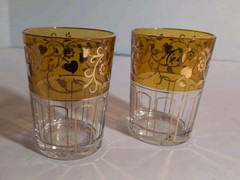 2 Vintage SND Juice Glasses W/ Gold & Amber Accents 3.25″T 2.25″D, See Last2 Pic