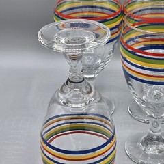 Vtg Libbey Rainbow Stripe Water Goblets 7″ Set of 4 Colorful Glasses MCM Retro