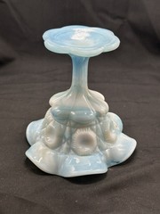 Vintage Kanawha Glass Company Blue & White Swirl Art Slag Glass Compote MCM