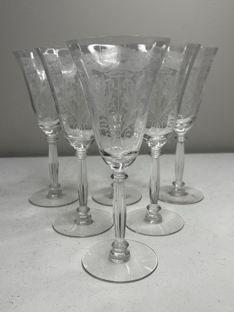 Tiffin-Francisan Crystal Flanders Clear Stem 15024-024 Water Goblets set of 6