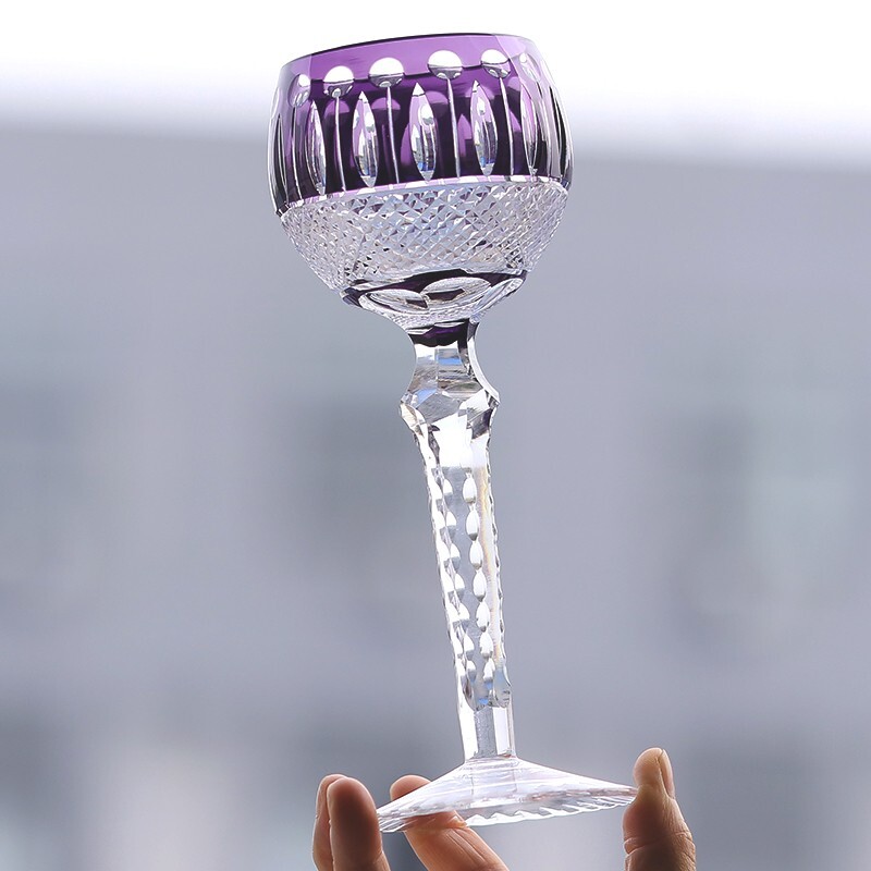 Antiques Louis Style Hand Cut Glass Crystal Hock Wine glasses Purple 7.5oz
