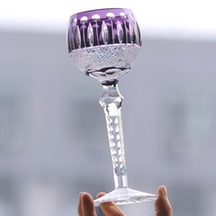 Antiques Louis Style Hand Cut Glass Crystal Hock Wine glasses Purple 7.5oz