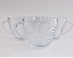 4 Fruitella Clear Glass Punch Cups Mugs Fruit Grape Pear Vintage