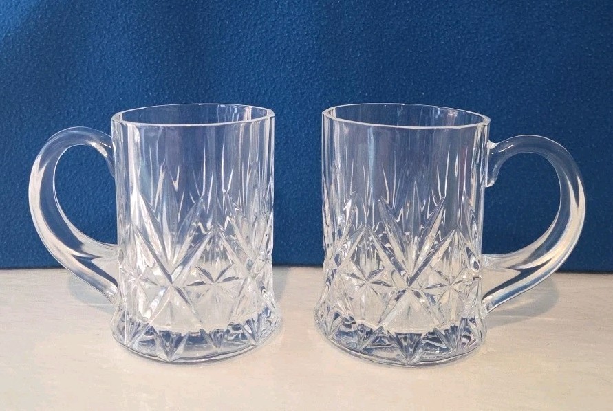 Set of 2 Cristal d’Arques-Durand Chantilly Taille Beaugency Crystal Mugs .France