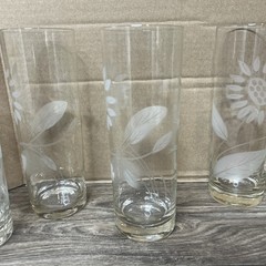 Vtg Frosted Etched Sunflower Floral Highball Glasses Set Of-6 Clear 7” Tumblers