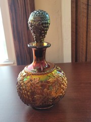 Nice Purple Northwood Carnival Glass Grape & Cable Cologne Bottle w Stopper