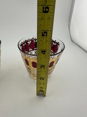 Culver Cranberry Scroll Double Old Fashioned Glasses 22K Gold Set of 2 MCM