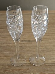 Waterford Crystal Champagne Toasting Flutes Heart Bow Celebration Set Of 2