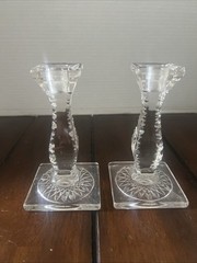 Edwardian Fry Co., Colonial Candleholders Elegant Vintage Crystal Clear Glass(2)
