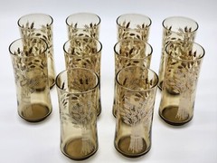 Set 10 Vtg Libbey Franco Wheat Water Glasses Tumbler Smokey Amber MCM Retro Bar