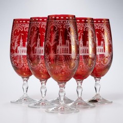 Mirea Ruby Red Cut to Clear Bohemian Crystal Castle Fern Glass 6p Lot Iris Apfel