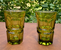 Fostoria Argus Tumblers Avocado Green Henry Ford Museum Set of (2) 5 1/4″ Tall
