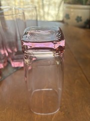 Rare Pink Depression Glass Tumblers Drink Ware Square Weighted Base Set of 12