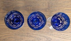 Vtg EDO KIRIKO Japan Cobalt Blue Hand Blown Crystal Aperitif Glass SET OF 3