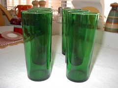 Vintage Anchor Hocking Forest Green Straight Tom Collins High Ball Tumblers NOS