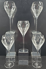 5) Pier 1 Reflections Water Goblet Set Elegant Clear Crackled Bowl Stemware Lot