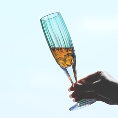 Bohemian Style Champagne Flute Glasses Hand Cut To Clear Crystal Glass 6oz Green