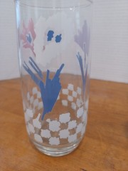 Vintage Anchor Hocking Glasses Tumblers Pastel Flowers Check Set Of 3 USA 1989