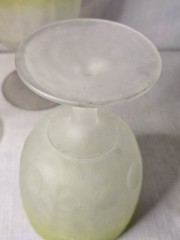 Satin Frosted Yellow RIM Glass Goblet Thumbprint Bartlett Collins Schooner Set 3
