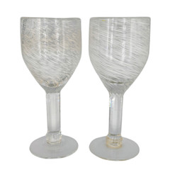 Set of 2 Collectible Mid Century Modern Clear w/white swirls Hand Blown Art Glas