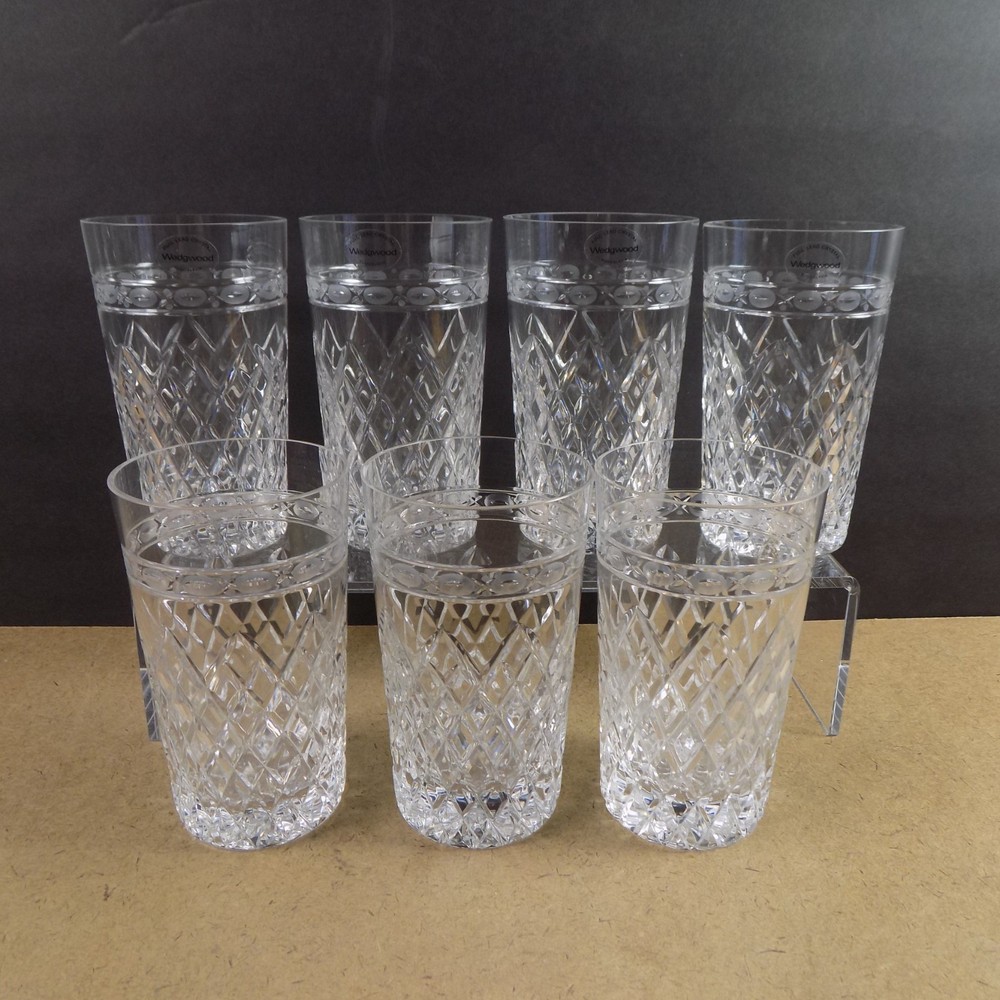 7 Wedgwood Crystal Cheslyn Highball Tumblers Glasses 5.25″ Tall VGC