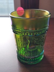 Super Pretty Emerald Green Carnival Glass Peacock at The Fountain Tumbler