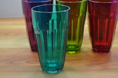 Lot of 7 Vintage Mid Century Tumblers Drinking Glasses Red, Blue, Green, Purple